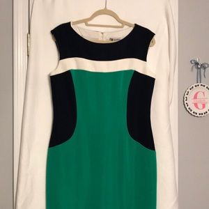 Navy and Green Block Patterned Dress